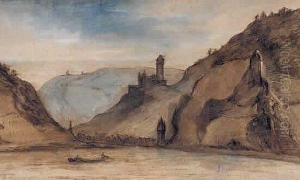 Le Burg Katz Et Saint Goarhausen Sur La Rive Droite Du Rhin, Vers
 1663 Oil Painting by Lambert Doomer