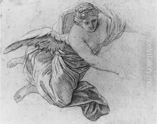 Etude D'ange Pour La Gloire Soutenant Le Portrait De Philippe
 D'orleans Oil Painting by Michel Dorigny