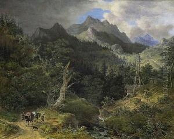 Gebirgslandschaft Mit
 Wildbach. Oil Painting by Johann Jakob Ii Dorner