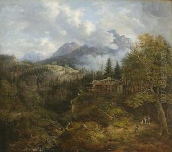 Gebirgslandschaft Mit
 Muhle Oil Painting by Johann Jakob Ii Dorner