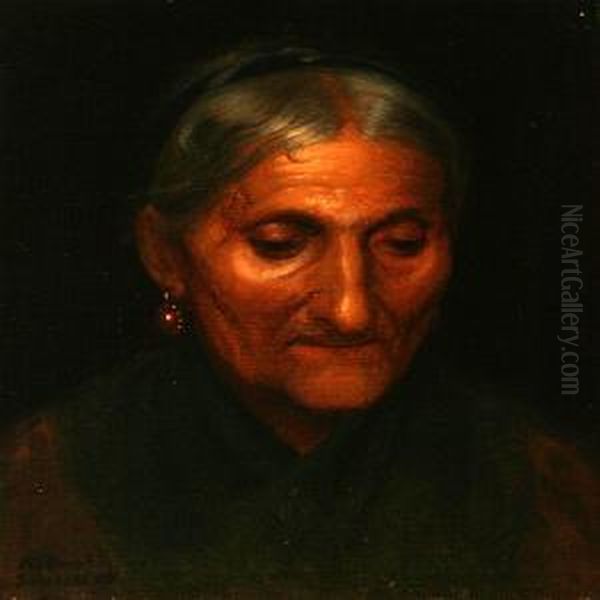 An Old Italian Woman From Sorrento Oil Painting by Anton Laurids Johannes Dorph