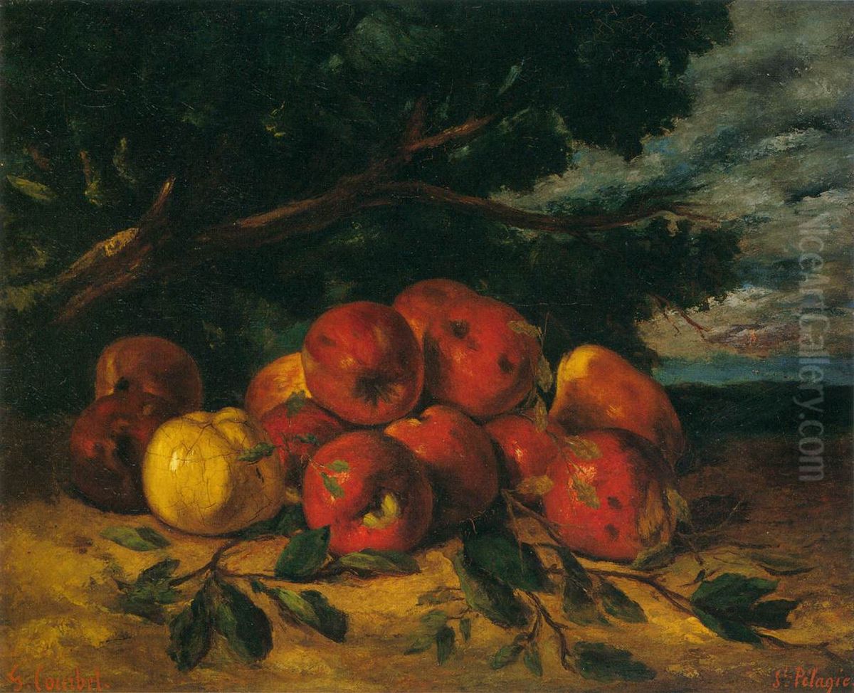 Red Apples at the Foot of a Tree Oil Painting by Gustave Courbet