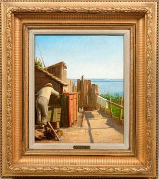 Sommerlandschaft Mit Fischer An Seiner Hutte Oil Painting by Anton Laurids Johannes Dorph