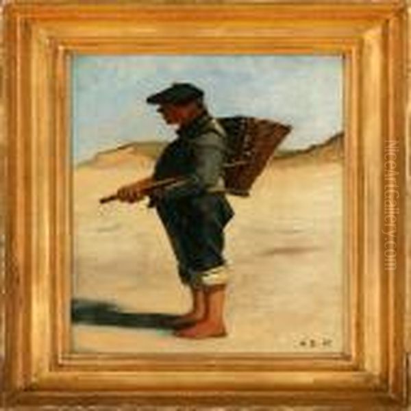 A Fisherman On The Beach Oil Painting by Anton Laurids Johannes Dorph