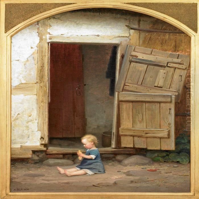 Small Child By An Open Stable Door Oil Painting by Anton Laurids Johannes Dorph