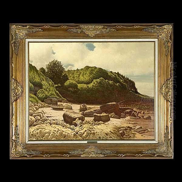 Doughty.american - . A Rocky 
Beach At Low Tide And Green Coastaltrees. Oil On Canvas. 28 X 36 Inches.
 Signed L/r: T Doughty Oil Painting by Thomas Doughty