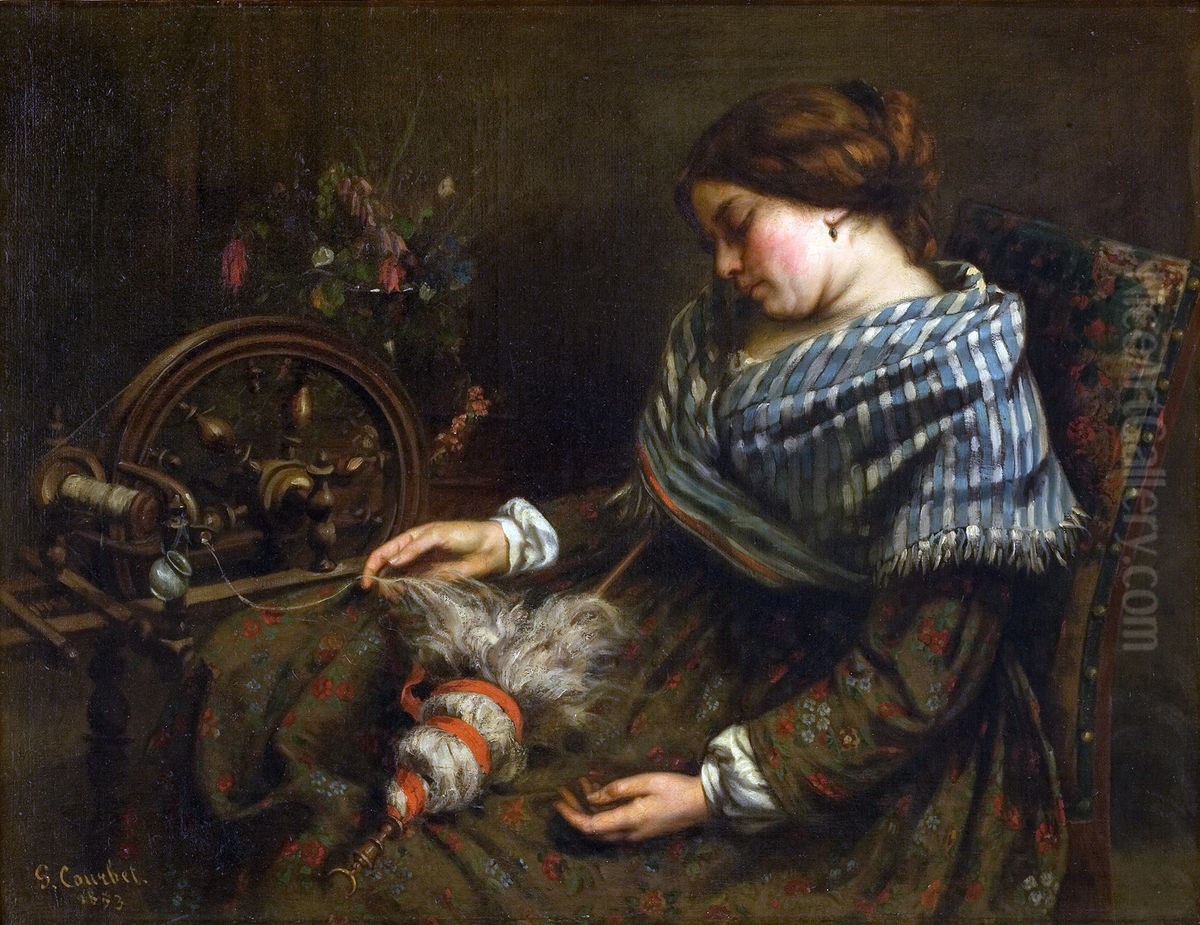 The Sleeping Spinner Oil Painting by Gustave Courbet