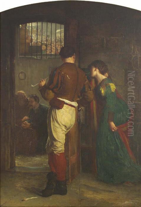 P.r.s.a. A Prison Interior With
 Figures Consoling A Male Prisoner, A Crowd Can Be Seen Through A Window
 In The Distance Inscribed With The Artist's Name On The Original Frame Oil Painting by William Fettes Douglas