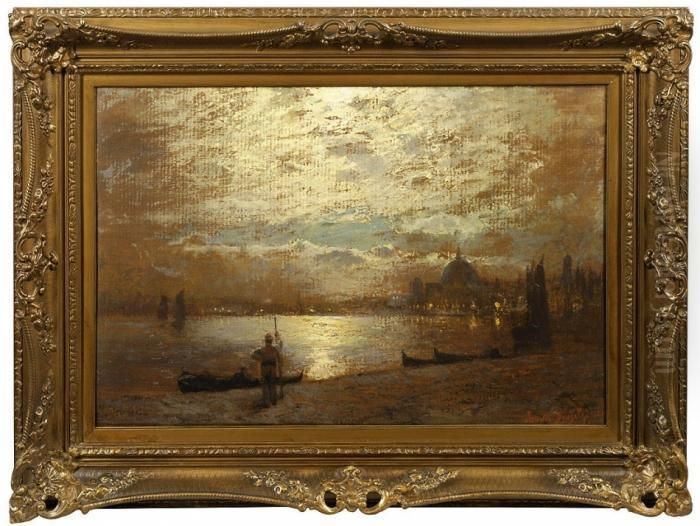 Impressionistisches, Meisterhaft
 Die Nachtlichen Lichtphanomene Schilderndes Bild Douzettes, Der Schuler
 Hermann Eschkes War Und 1878 Wahrend Einer Paris-reise Die 
Pleinair-malerei Der Schule Von Barbizon Kennenlernte. In Seinem Oeuvre 
Widmete Sic Oil Painting by Louis, Carl Ludwig Douzette