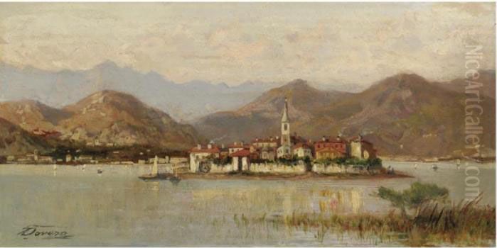 L'isola Dei Pescatori, Lago Maggiore Oil Painting by Achille Dovera
