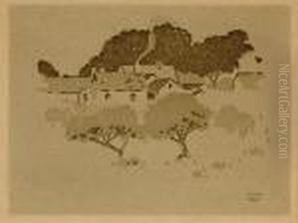 Village Roofs From Ipswich Prints Series Oil Painting by Arthur Wesley Dow