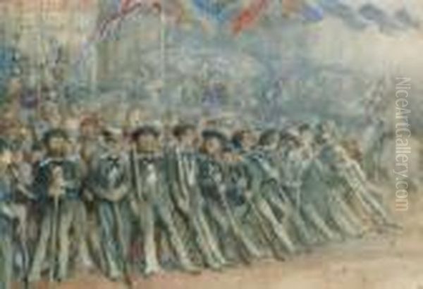 'fish Out Of Water': Sailors 
From H.m.s. The Galatea Keeping Theground On The Occasion Of The Entry 
Into London, After The Marriageof The Duke And Duchess Of Edinburgh Oil Painting by Richard Doyle