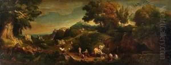 Arkadische
 Gebirgslandschaft. Oil Painting by Heinrich Dreber