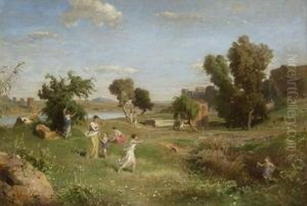 Tiber-landschaft Im
 Fruhling Oil Painting by Heinrich Dreber
