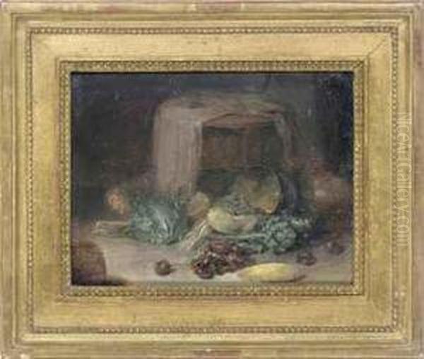Artichokes, Cabbage, Onions, A Corn And Other Vegetables Beside Apartially Draped Table Oil Painting by Martin Drolling