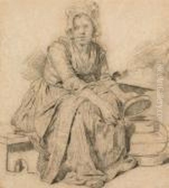 Jeune Laitiere Assise A Cote De Son Broc A Lait Oil Painting by Martin Drolling