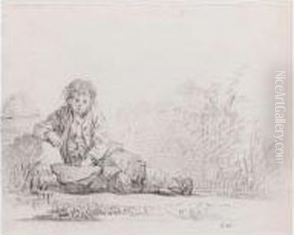 Peasant Boy Resting At The Roadside Oil Painting by Martin Drolling