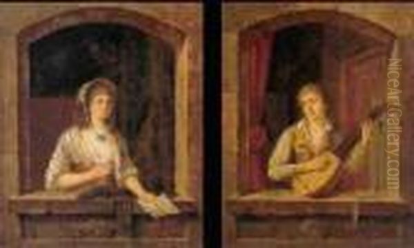 Musicians: A Pair Of Paintings Oil Painting by Martin Drolling