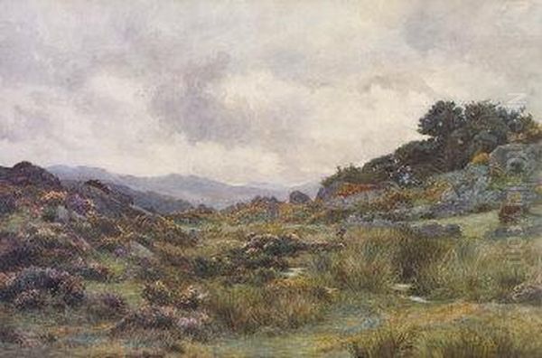 Moorland Landscape With Stream And Sheep Grazing Among The Heather Oil Painting by George, Captain Drummond-Fish