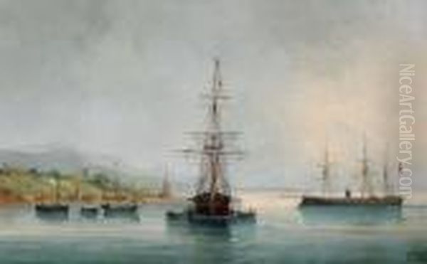 Bateaux L'ancre Au Large D'une Cte
Huile Sur Toile, Signee En Bas A Droite, Datee 1872. Oil Painting by Cheri Francois Dubreuil