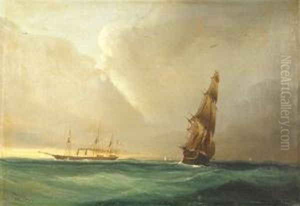 Trois-mats Et Mixte. Huile Sur 
Toile.signee Avec L'ancre Et Situee Au Havre En Bas A Gauche. 38 X 
54,5cm Oil Painting by Cheri Francois Dubreuil