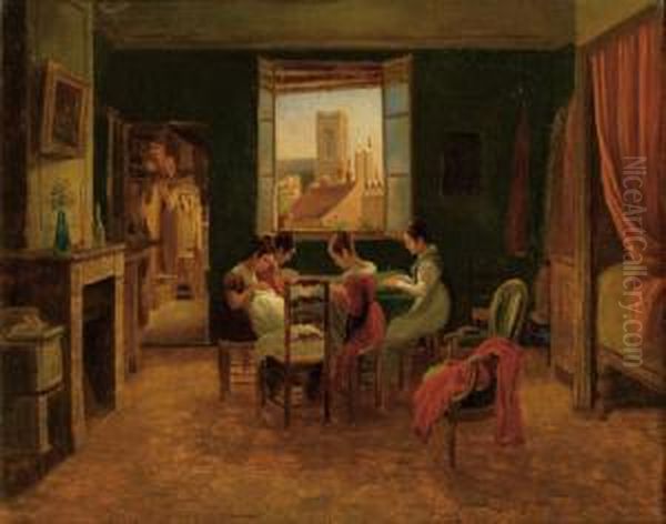 Pariser Nahstube Mit Ausblick Auf St. Sulpice Oil Painting by Claude-Marie Dubufe