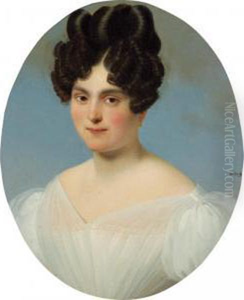 Portrait De Jeune Femme [ ; 
Portrait Of A Young Woman ; Oil On Canvas Signed ; In A Painted Oval ; 
It Will Be Included In The Catalogue Raisonne Being Prepared By Mr 
Emmanuel Breon] Oil Painting by Claude-Marie Dubufe