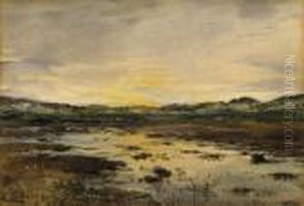 In The Dunes. Signed Lower Left:
 E. Ducker. Watercolours/gouache On Paper. Laid Down On Carton. 17 X 
24,5cm. Framed Oil Painting by Eugene Gustav Ducker