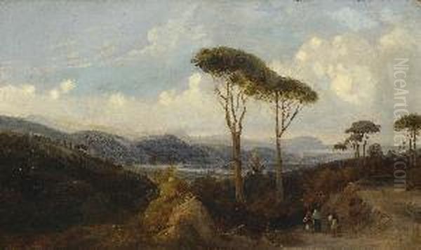 Bauern Auf Dem Weg Uber Dem Lago
 D'agnano. Oil Painting by Teodoro Duclere