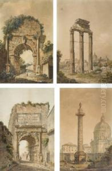 Quatre Vues De Rome: La Colonne 
Trajane; Le Temple De Jupiter; L'arc De Titus; Et L'arc De Trajan Oil Painting by Abraham Louis R. Ducros