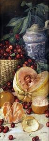 Still Life, Sliced Fruit And Berries Oil Painting by Arthur Dudley