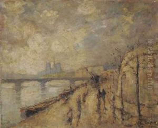 La Seine Avec Notre-dame Oil Painting by Jacques-Edouard Dufeu