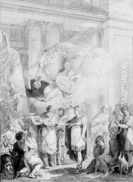 Telemachus Led By Minerva To 
Salenta To Pay Homage To The Arts: Atribute To Grand Duke Paul 
Petrovitch During His Trip To Paris Ascomte Du Nord In June 1782 Oil Painting by Jean-Demosthene Dugourc