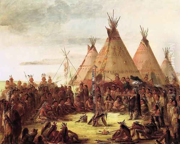 Sioux War Council Oil Painting by George Catlin