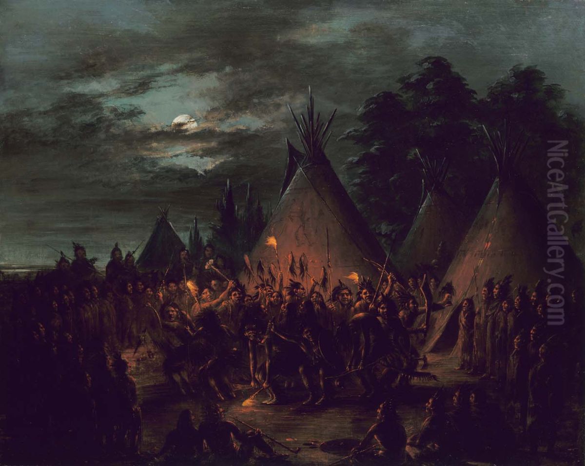 Scalp Dance, Sioux Oil Painting by George Catlin