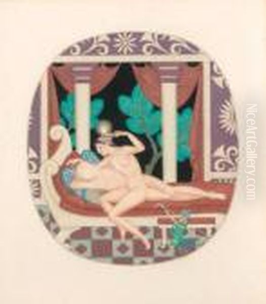 Psyche Looking Upon The Sleeping Cupid Oil Painting by Edmund Dulac
