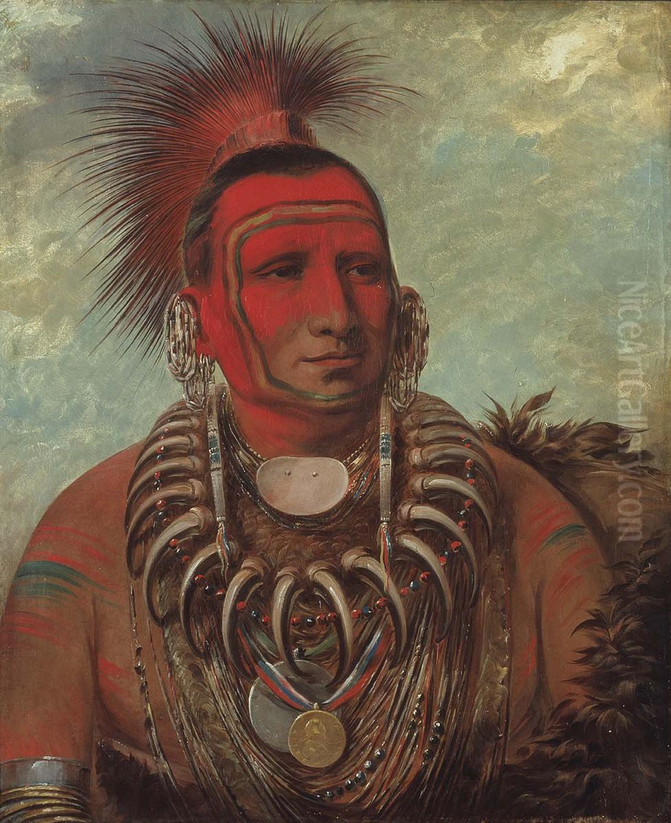 Shon-ta-yi-ga, Little Wolf, a Famous Warrior Oil Painting by George Catlin
