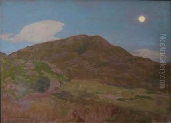 A Moonlit Landscape Oil Painting by John Mckirdy Duncan