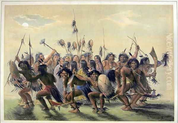 Native Americans performing a tribal group dance Oil Painting by George Catlin