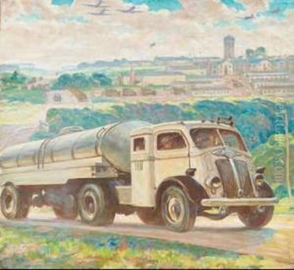 The White Motor Company Milk 
Transporter (illustration For The Saturday Evening Post,december,1943) Oil Painting by Harvey T. Dunn