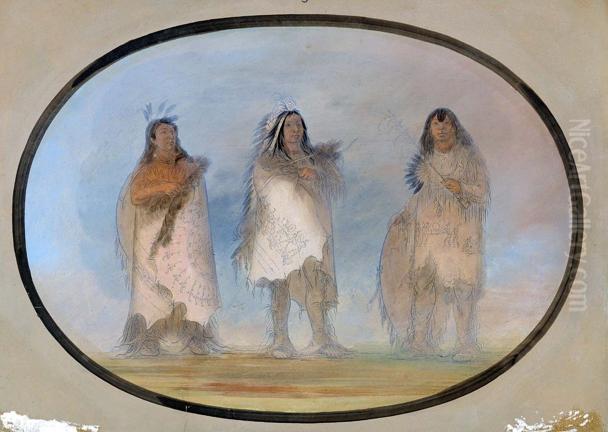 Little Bear, Steep Wind, The Dog; Three Distinguished Warriors of the Sioux Tribe Oil Painting by George Catlin