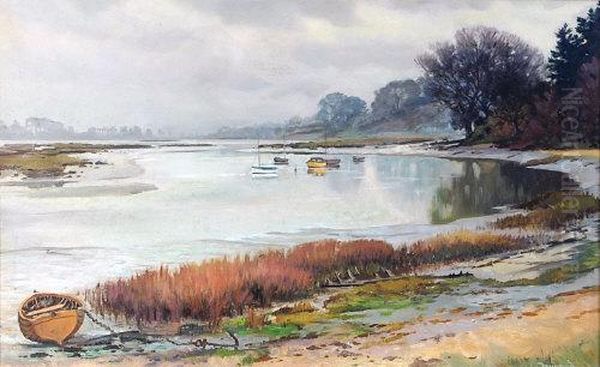 Boats On The River 
Deben Oil Painting by John Ward Dunsmore