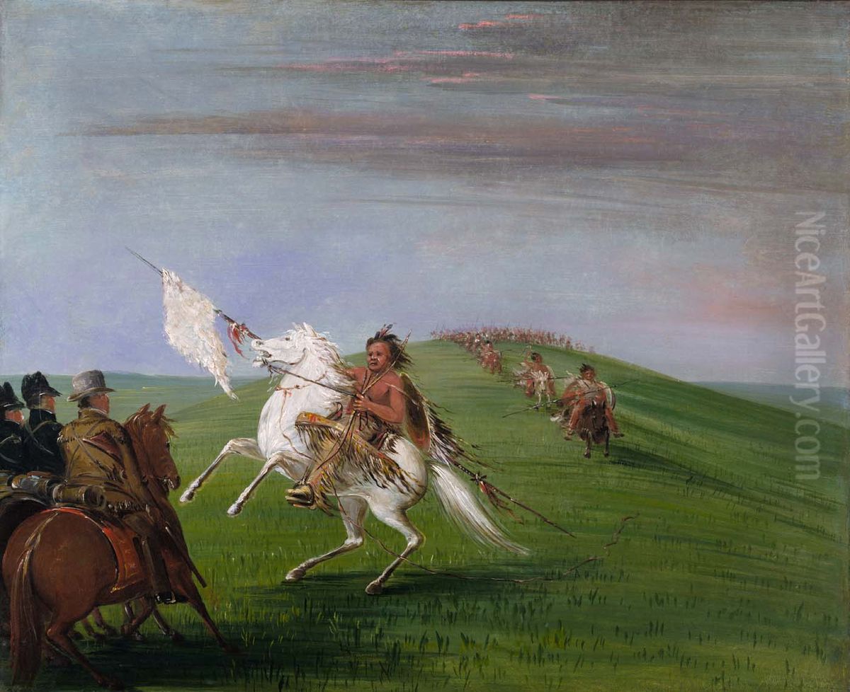 Comanche Meeting the Dragoons Oil Painting by George Catlin