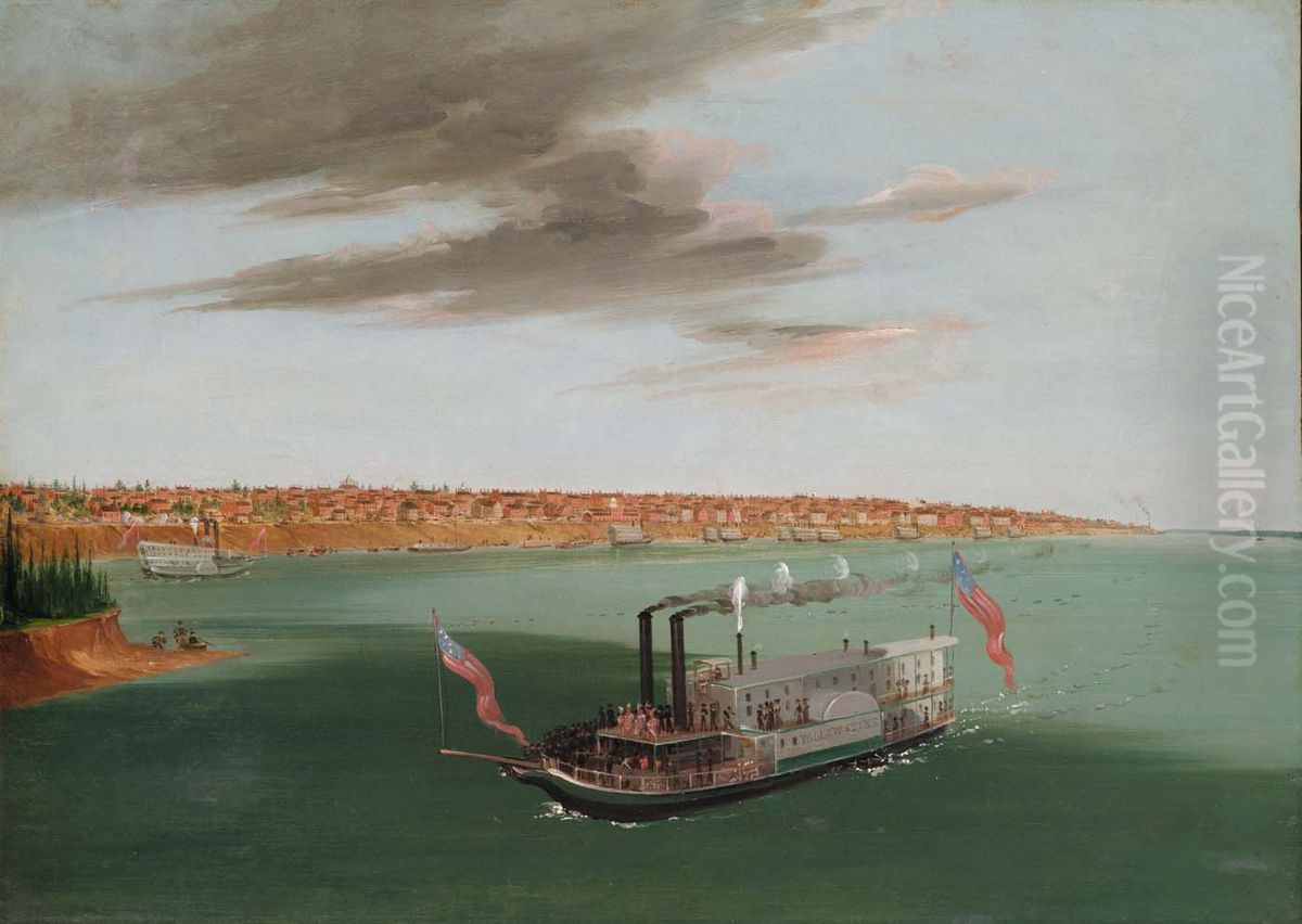 St. Louis from the River Below Oil Painting by George Catlin