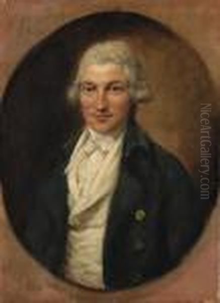 Portrait Of A Gentleman, 
Possibly A Member Of The Bird Family,half-length, In A Blue Coat And 
White Waistcoat, Feigned Oval Oil Painting by Dupont Gainsborough
