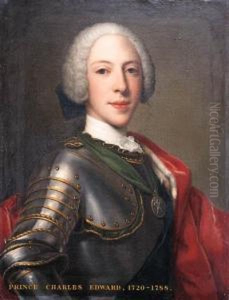 Portrait Of Prince Charles 
Edward Stuart (1720-1788), Half-length,in Armour With An Ermine-lined 
Red Cloak, Wearing The Garter Sashbadge Of The Order Of The Thistle And 
Portrait Of Prince Henry,cardinal Of York (1725-1807), Half-length, In 
Armour  Oil Painting by Domenico Dupra