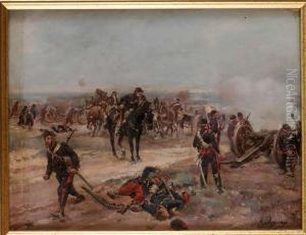 Batterie D'artillerie, Attaquant Un Village Aux Environs Deparis Oil Painting by Henri-Louis Dupray