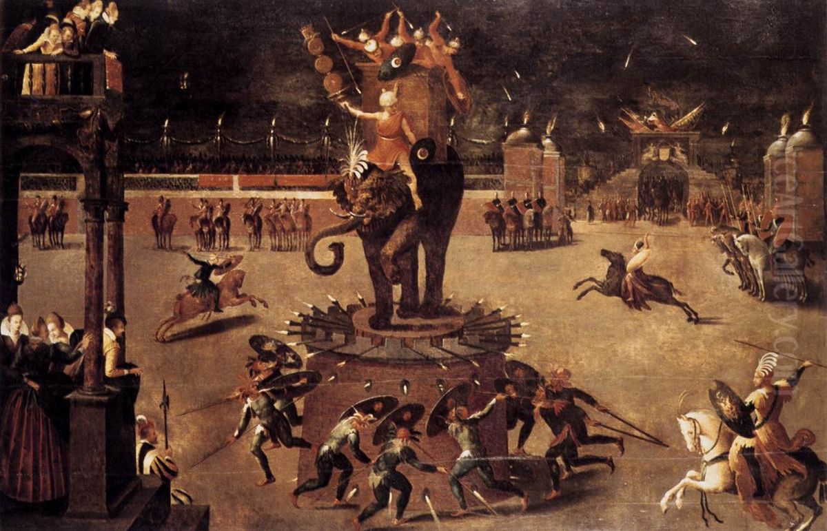 Merry-go-round with Elephant Oil Painting by Antoine Caron