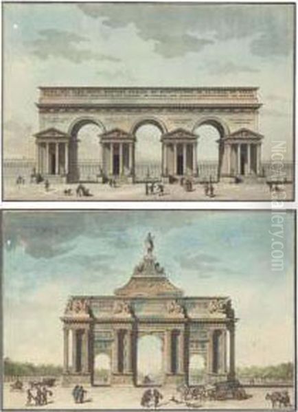 Inscrit Et Signe 'vues Des Plus 
Beaux Edifices Publics Etparticuliers De La Ville De Paris. Dessinees 
Par Durand Architecte Oil Painting by Jean Nicolas Louis Durand