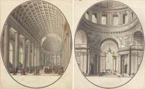 L'interieur De L'eglise Saint 
Philippe Du Roule; Et L'interieur Del'eglise Du Val-de-grace Oil Painting by Jean Nicolas Louis Durand